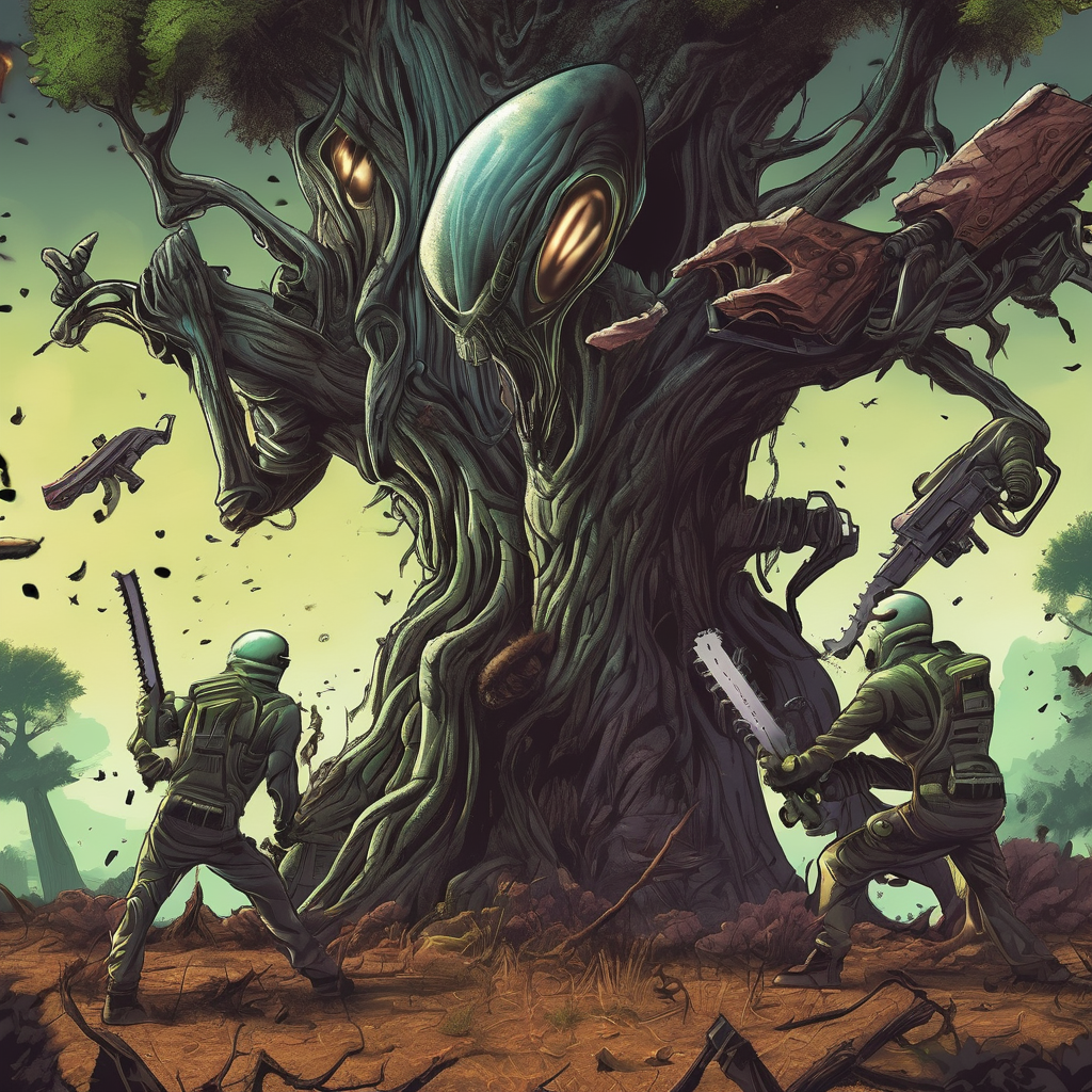 alien_trees_danger_chainsaw_environment_battle_against_evil_invaders
